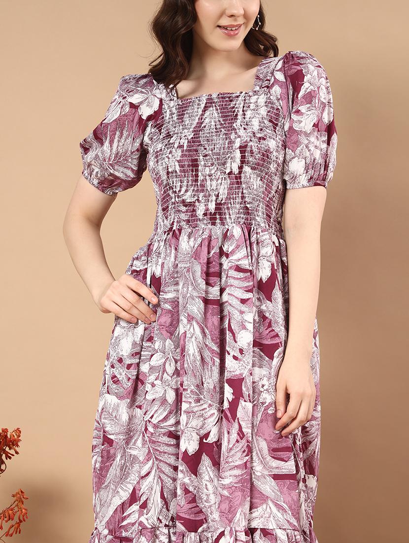 women floral print puff sleeves tiered dress - 21721280 - Standard Image - 5