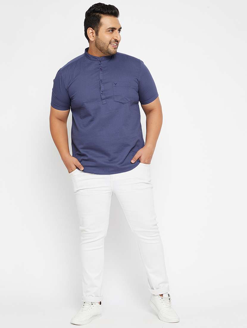 men mandarin neck solid short kurta - 21721346 -  Standard Image - 5