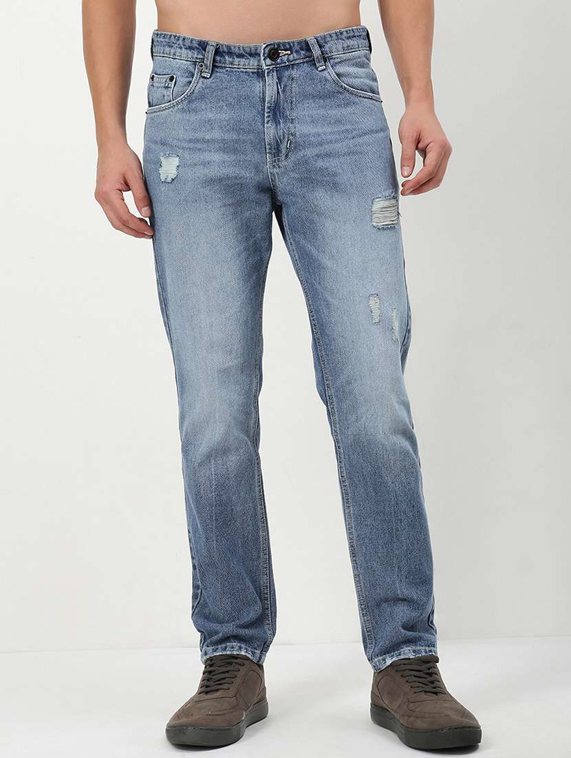 men low rise distressed denim jeans - 21721352 -  Zoom Image - 0