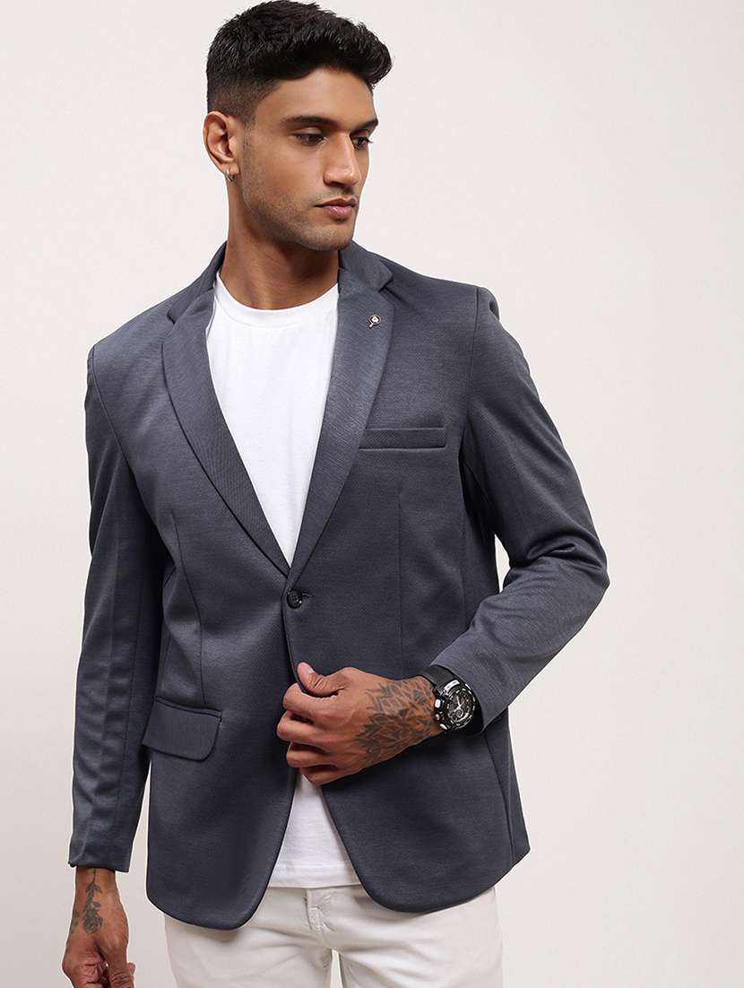 men's solid single-breasted blazer