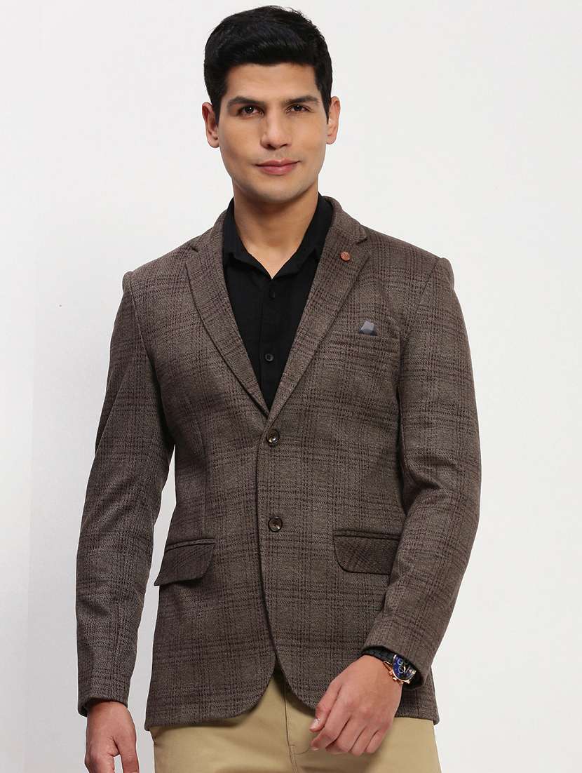 men long sleeves checkered single breasted casual blazer