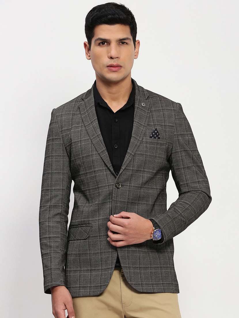 men long sleeves checkered single breasted casual blazer
