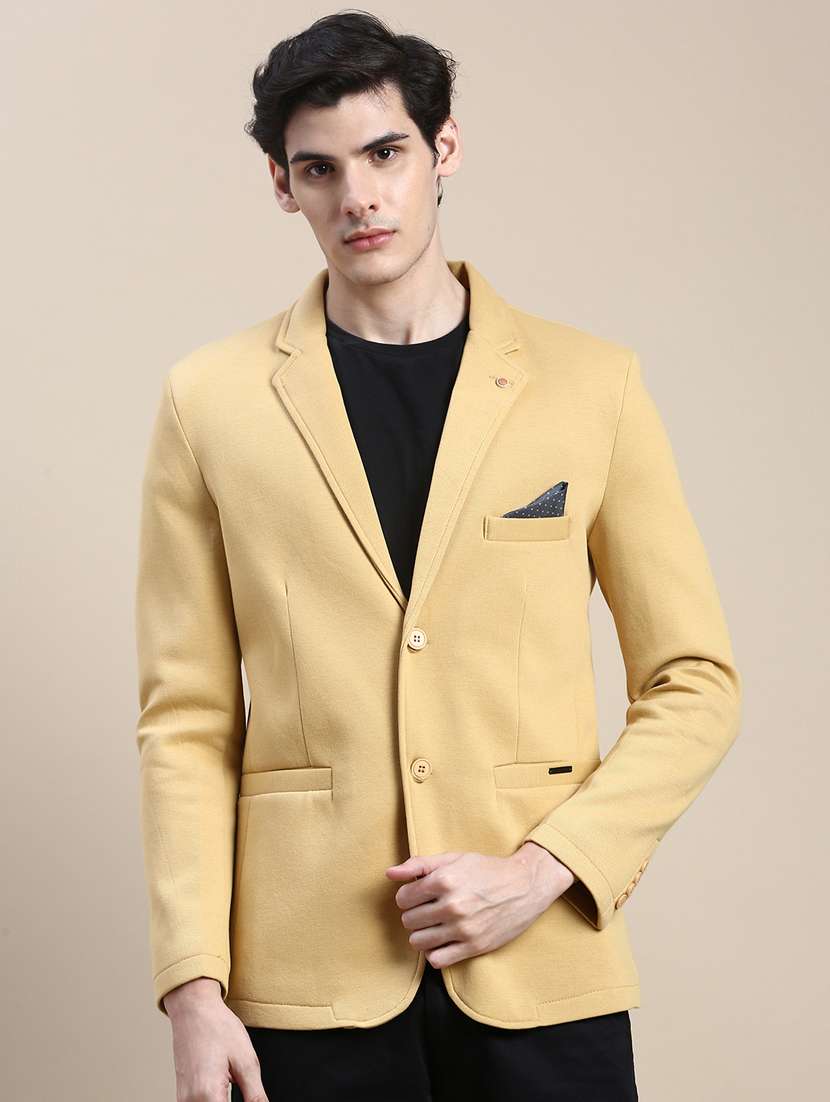 men solid lapel collar single breasted casual blazer