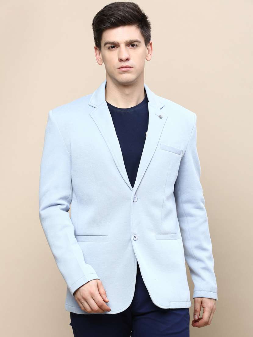 men solid lapel collar single breasted casual blazer