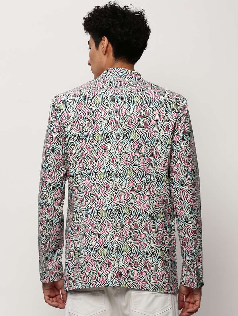 men printed lapel collar single breasted casual blazer - 21721483 -  Standard Image - 3
