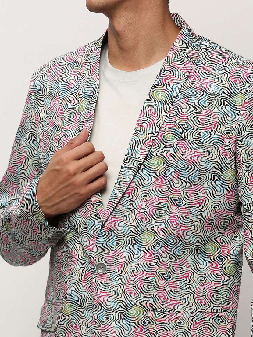 men printed lapel collar single breasted casual blazer - 21721483 -  Standard Image - 5
