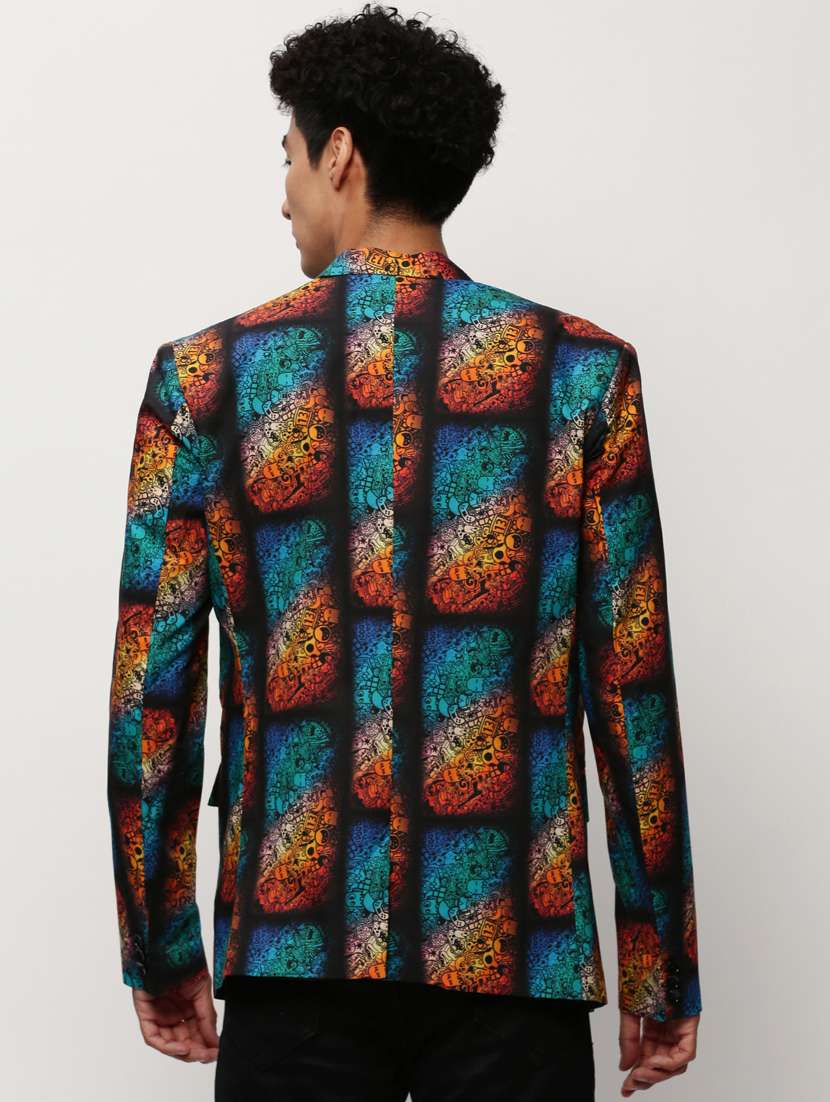 men printed lapel collar single breasted casual blazer - 21721485 -  Standard Image - 3