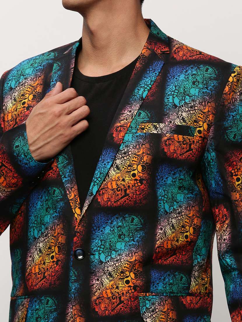 men printed lapel collar single breasted casual blazer - 21721485 -  Standard Image - 5