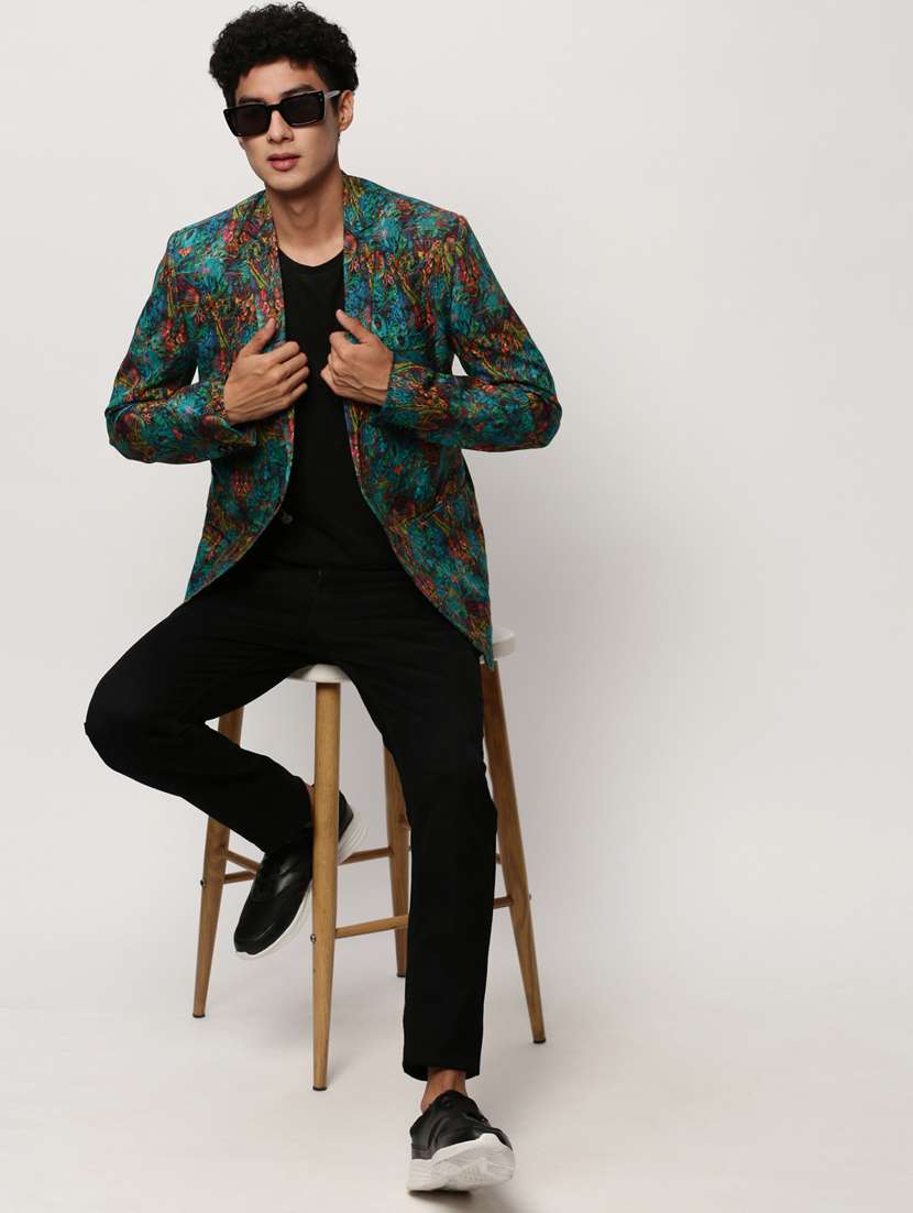 men printed lapel collar single breasted casual blazer - 21721489 -  Standard Image - 3