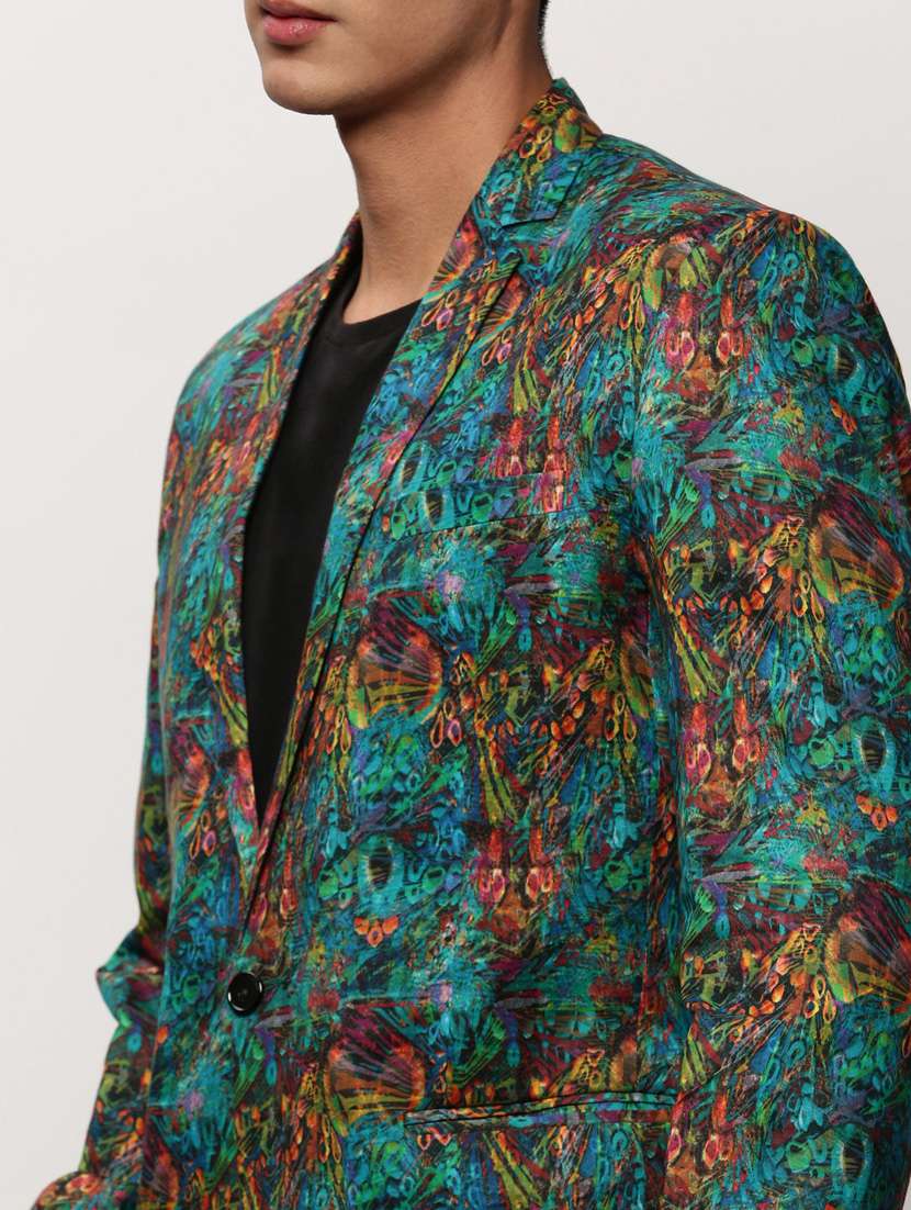 men printed lapel collar single breasted casual blazer - 21721489 -  Standard Image - 5