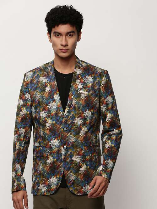men printed lapel collar single breasted casual blazer - 21721493 -  Standard Image - 0