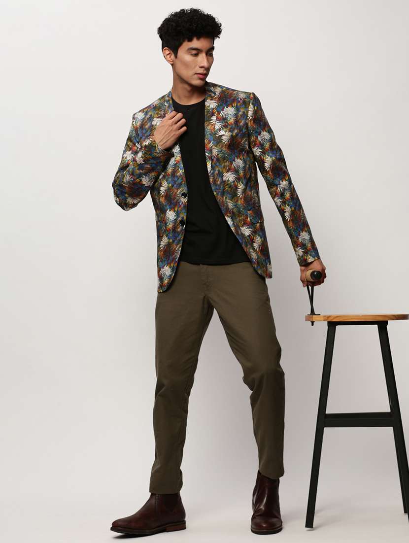 men printed lapel collar single breasted casual blazer - 21721493 -  Standard Image - 3