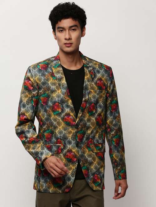 men printed lapel collar single breasted casual blazer - 21721503 -  Standard Image - 0
