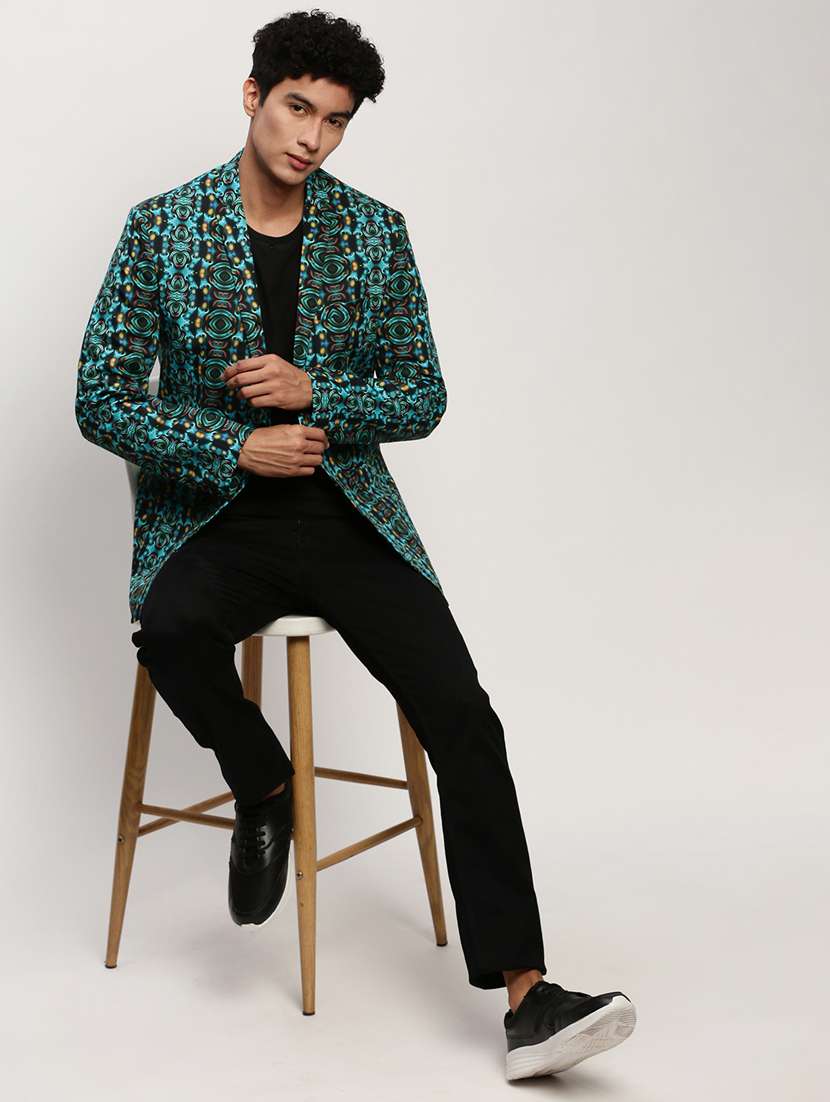 men printed lapel collar single breasted casual blazer - 21721504 -  Standard Image - 3