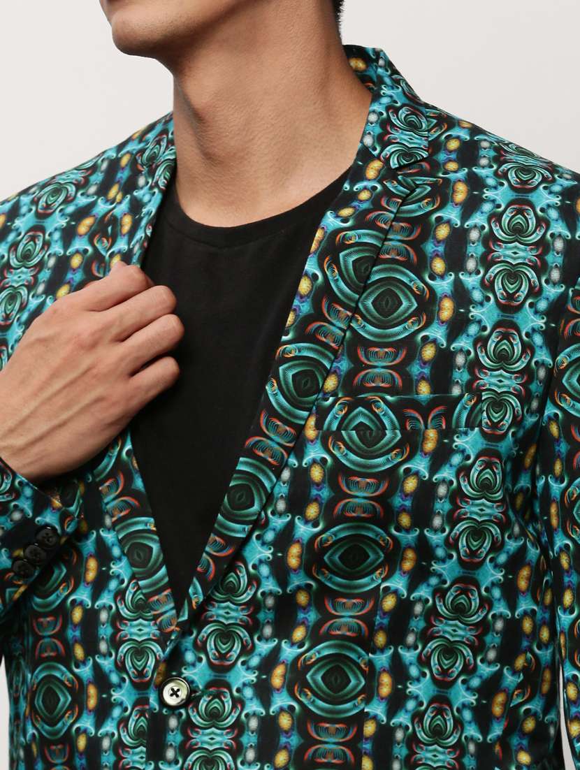 men printed lapel collar single breasted casual blazer - 21721504 -  Standard Image - 5
