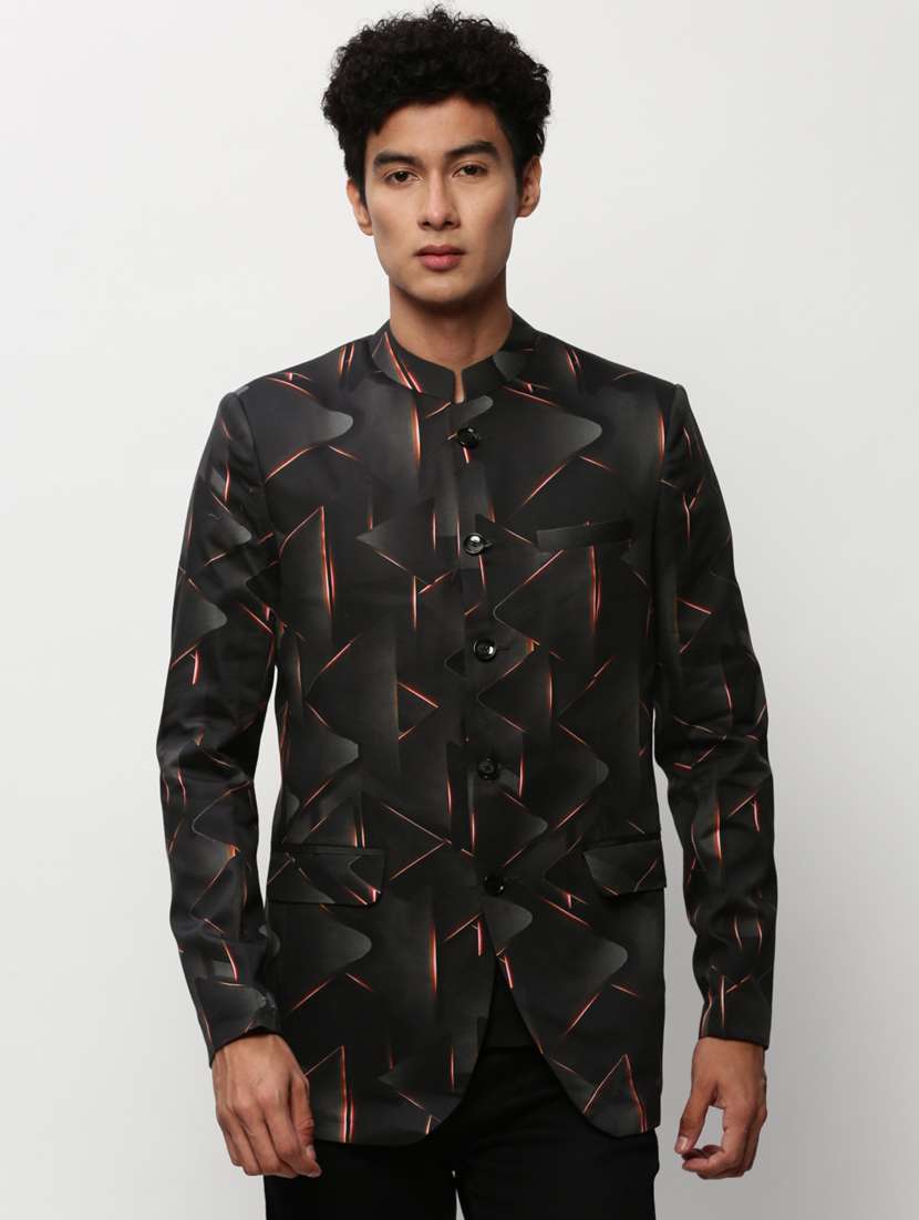 men printed long sleeve bandhgalas casual blazer