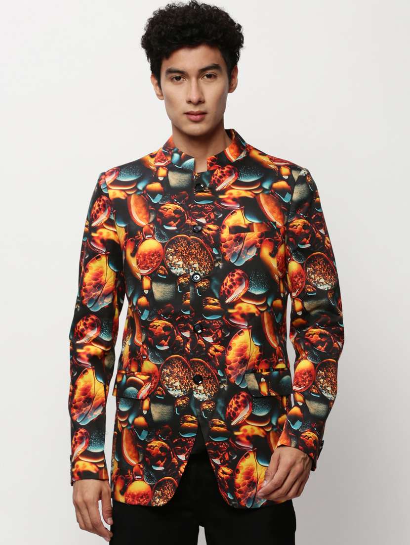 men printed long sleeve bandhgalas casual blazer