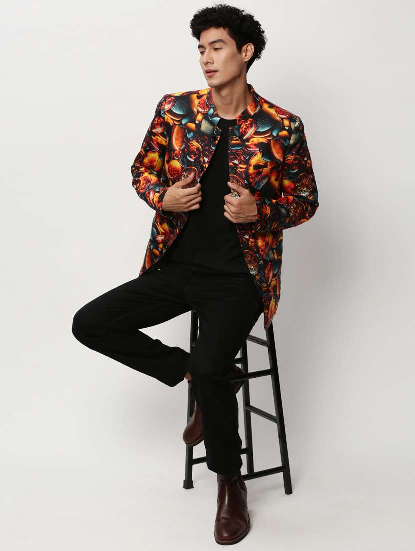 men printed long sleeve bandhgalas casual blazer - 21721514 -  Standard Image - 3