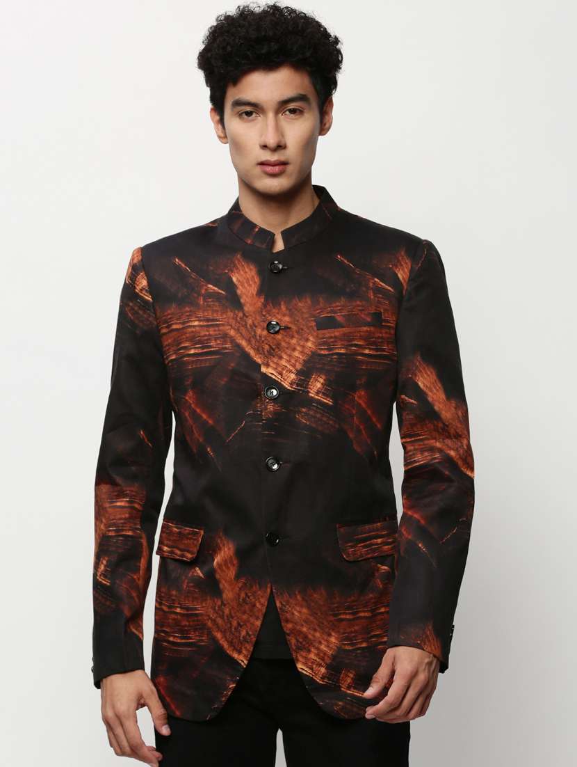men printed long sleeve bandhgalas casual blazer