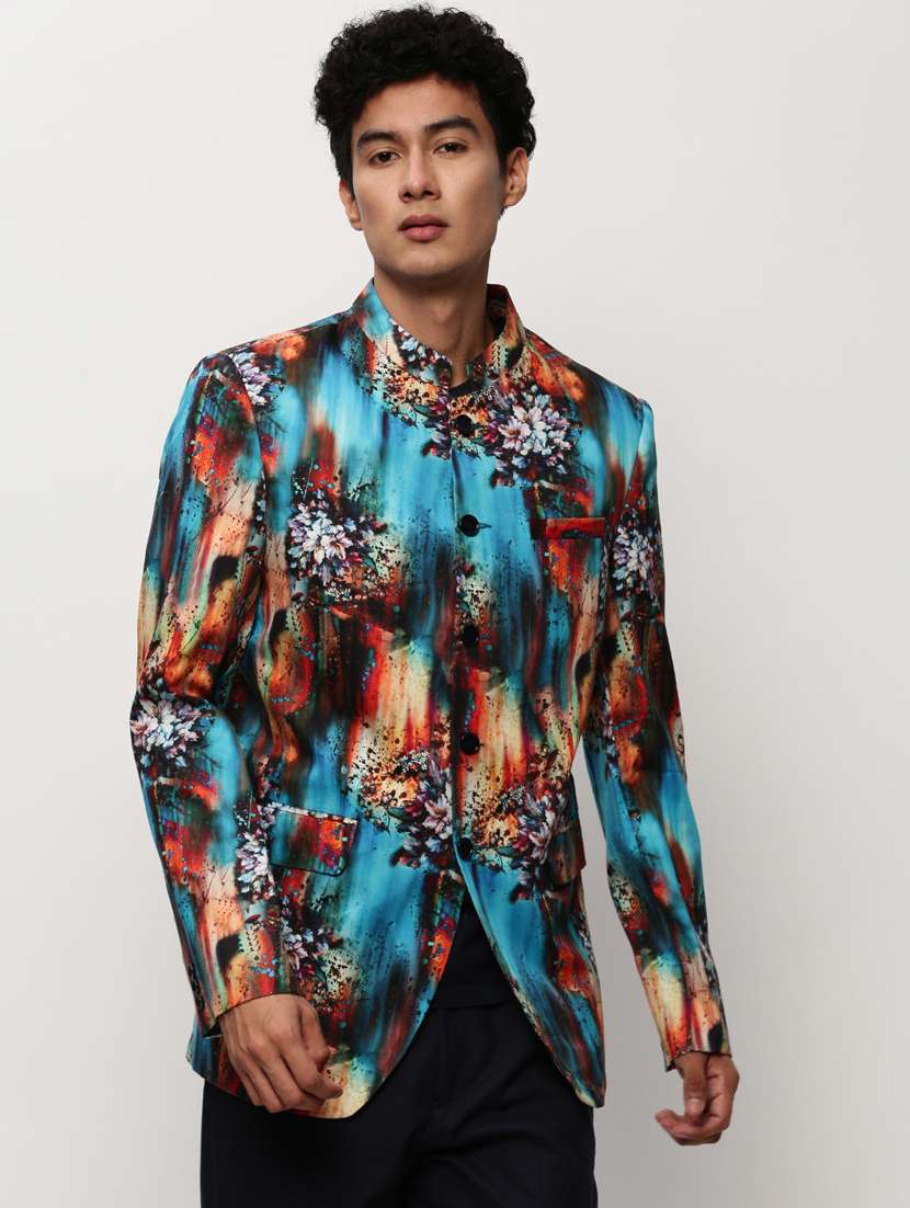 men printed long sleeve bandhgalas casual blazer