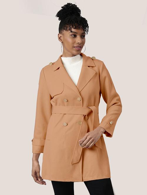 women brown solid full sleeve overcoat - 21721649 - Standard Image - 0