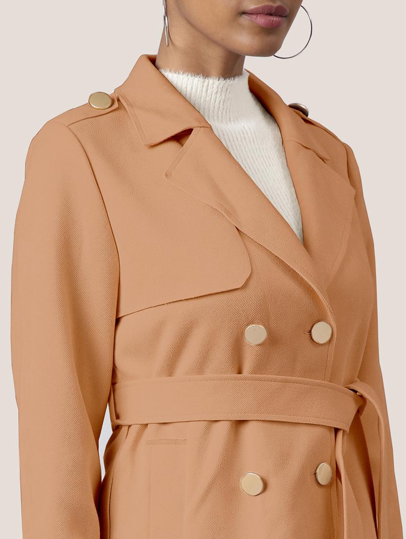 women brown solid full sleeve overcoat - 21721649 - Standard Image - 5