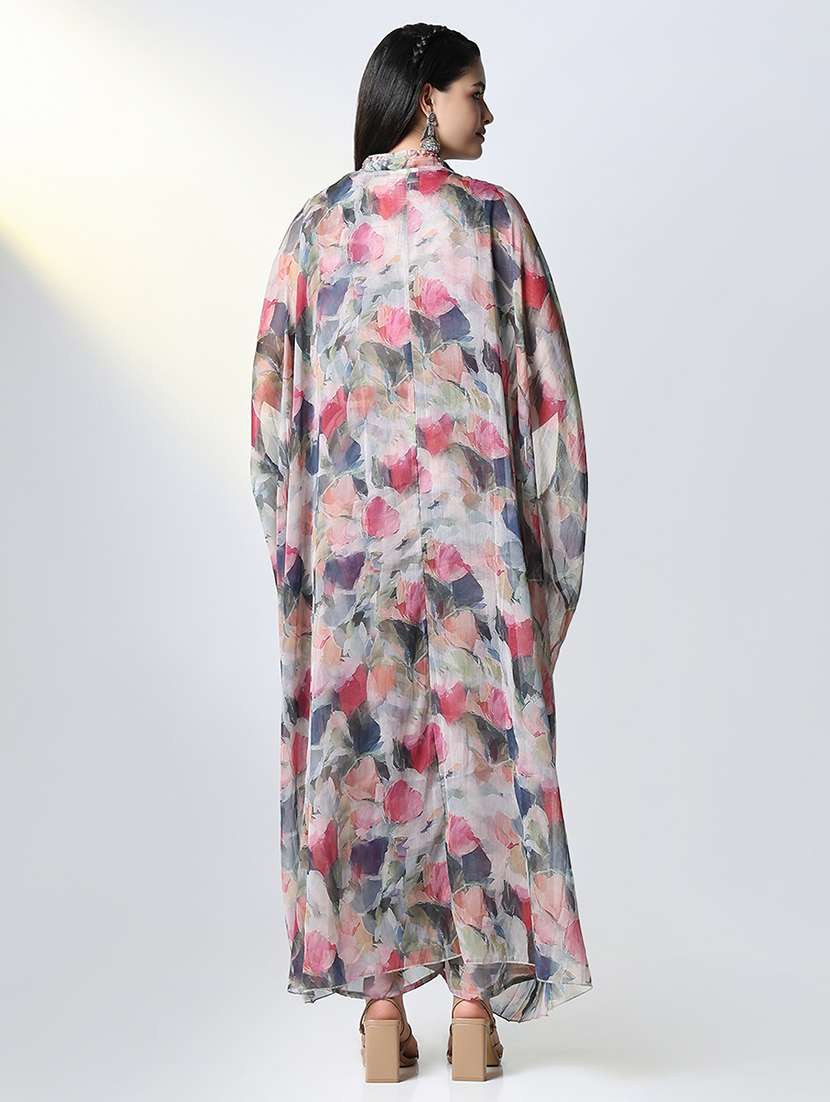 women grey printed v neck fusion set - 21721657 -  Standard Image - 3