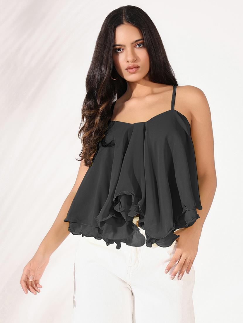 women solid shoulder strap neck regular top - 21721682 - Zoom Image - 0