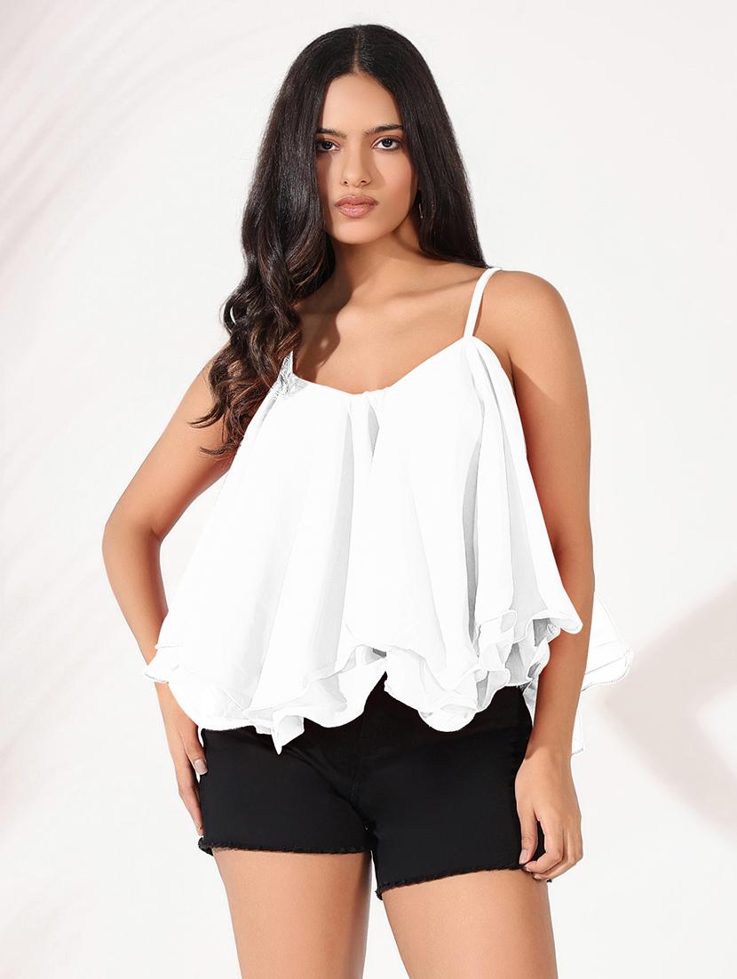 women solid shoulder strap neck regular top - 21721684 - Zoom Image - 0