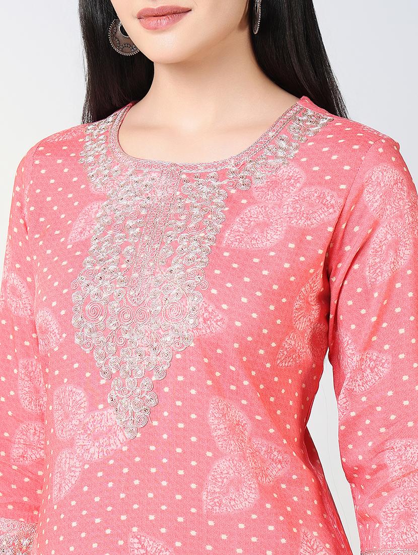 women pink printed three quarter sleeve straight kurta - 21721695 - Standard Image - 5