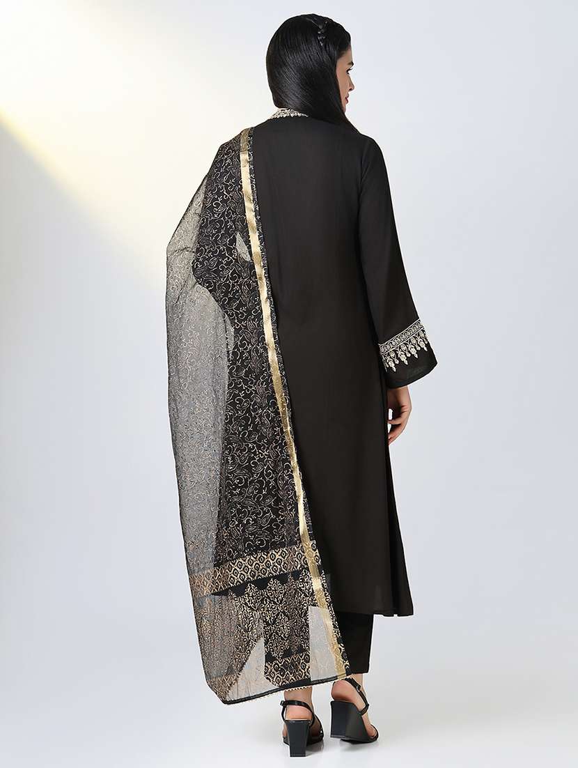 women black long sleeve kurta pant with dupatta set  - 21721716 -  Standard Image - 3