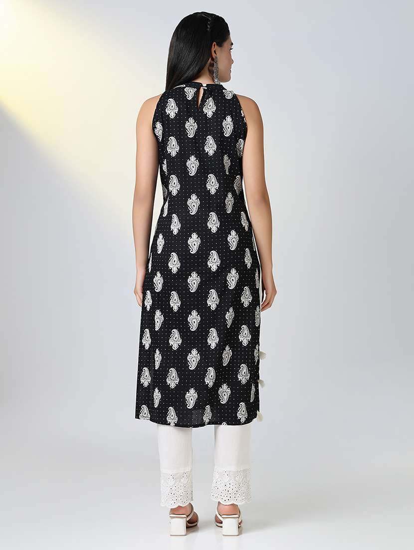 women black paisley printed sleeveless kurta pant set - 21721720 -  Standard Image - 3