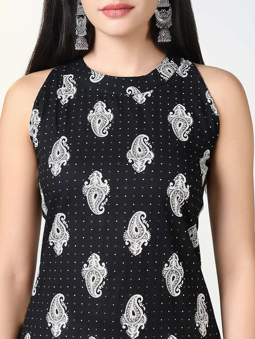 women black paisley printed sleeveless kurta pant set - 21721720 -  Standard Image - 5