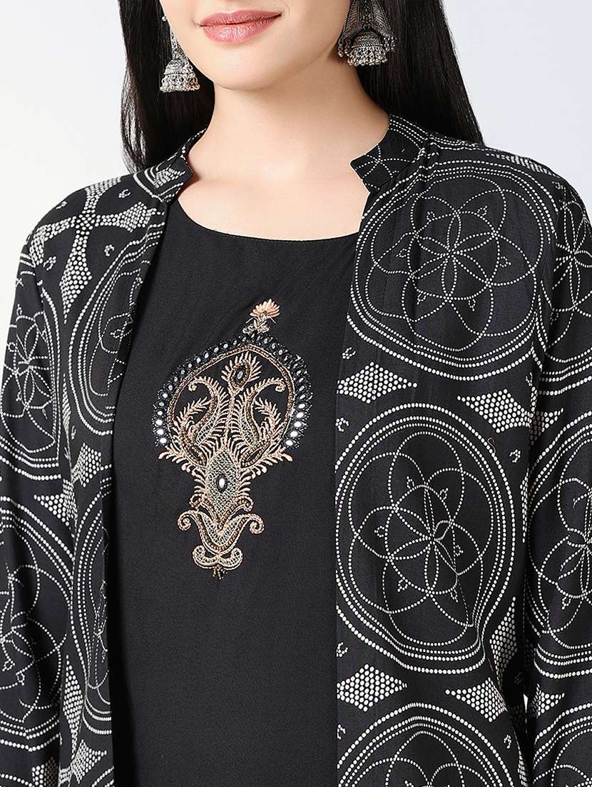 women black printed round neck fusion set - 21721722 -  Standard Image - 5