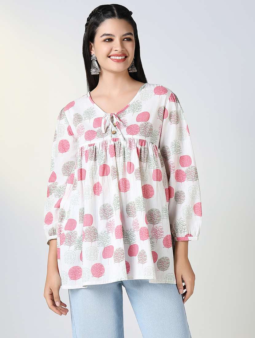 women white printed v neckk a-line kurti - 21721724 - Zoom Image - 0