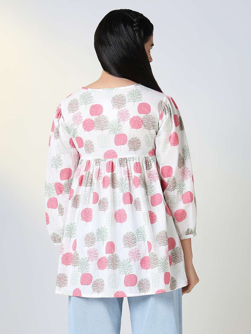 women white printed v neckk a-line kurti - 21721724 - Standard Image - 3