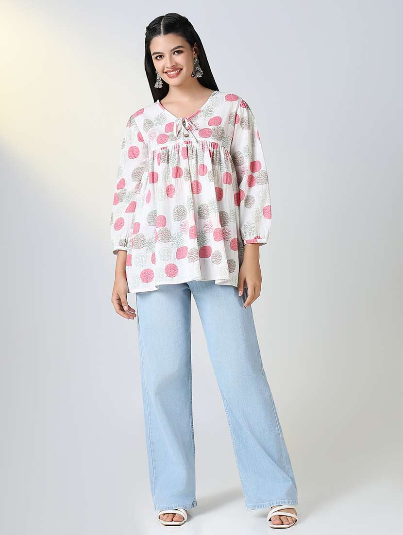 women white printed v neckk a-line kurti - 21721724 - Standard Image - 5