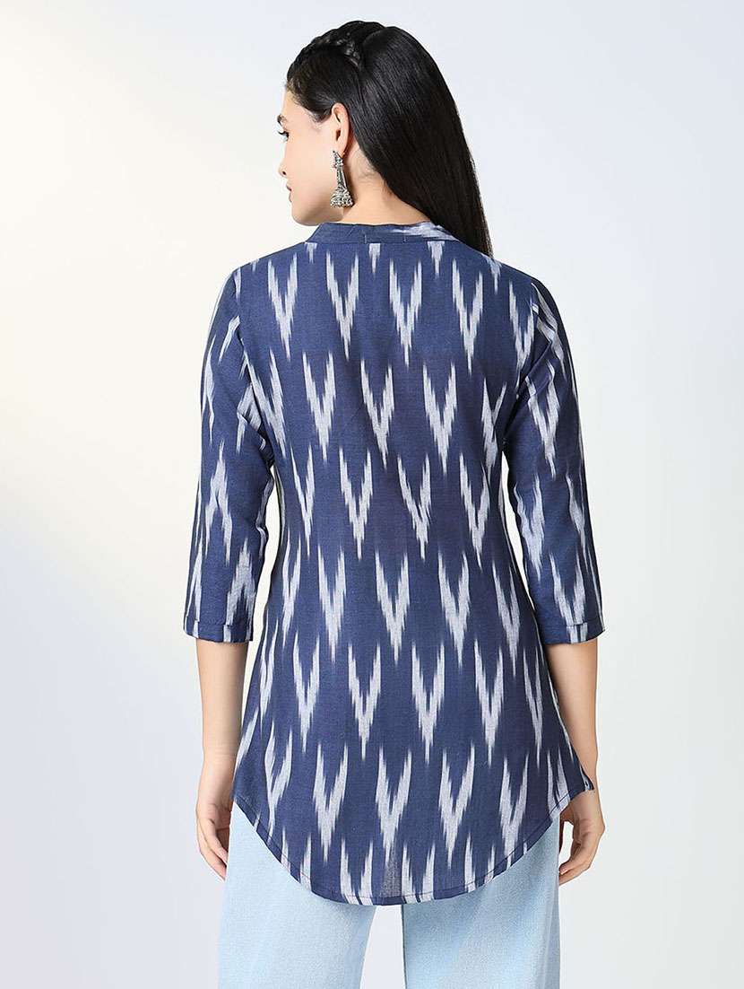 women ikat mandarin neck straight kurti - 21721726 -  Standard Image - 3
