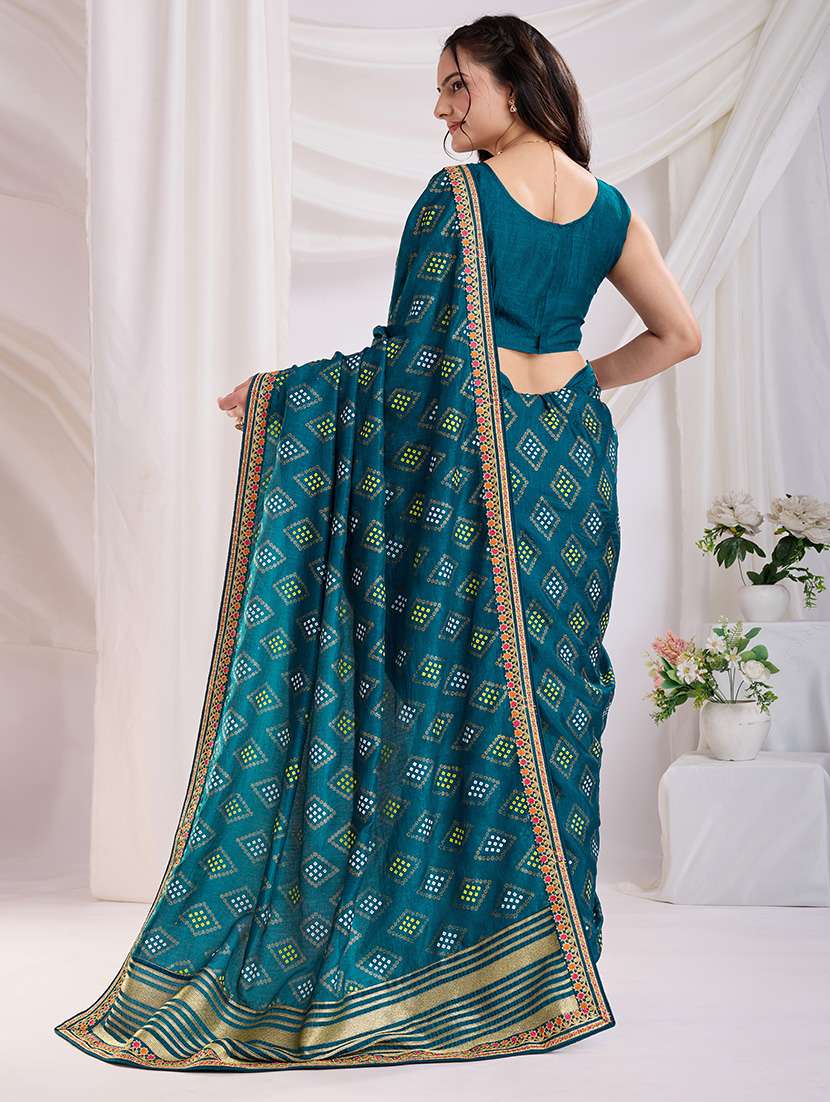 women bandhani printed bordered saree with blouse - 21721772 -  Standard Image - 3