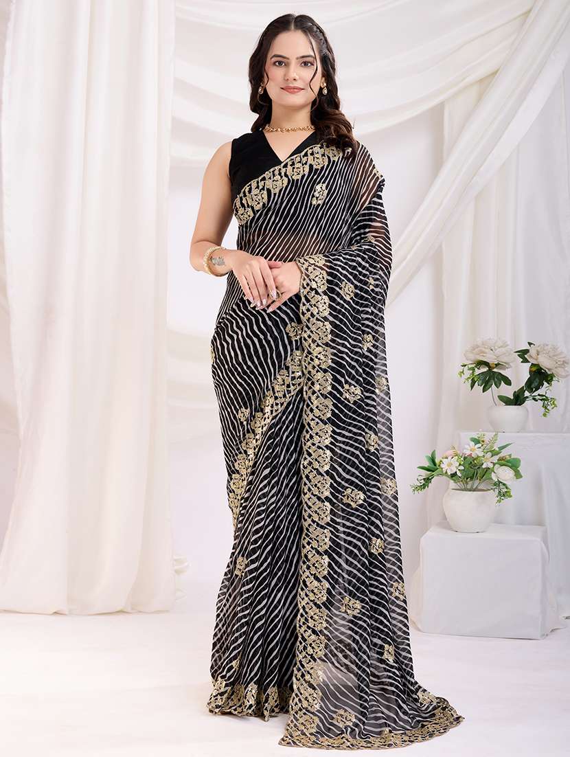 women black leheriya printed saree with blouse - 21721813 - Zoom Image - 0