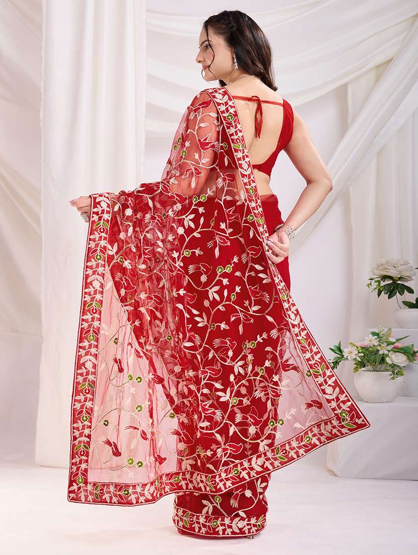women red embroidered saree with blouse - 21721817 -  Standard Image - 3