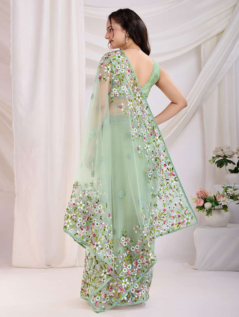 women green embroidered saree with blouse - 21721823 -  Standard Image - 3