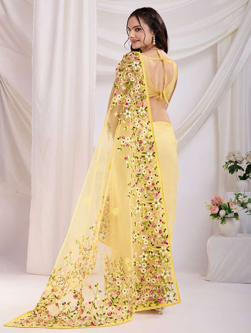 women yellow embroidered saree with blouse - 21721826 -  Standard Image - 3