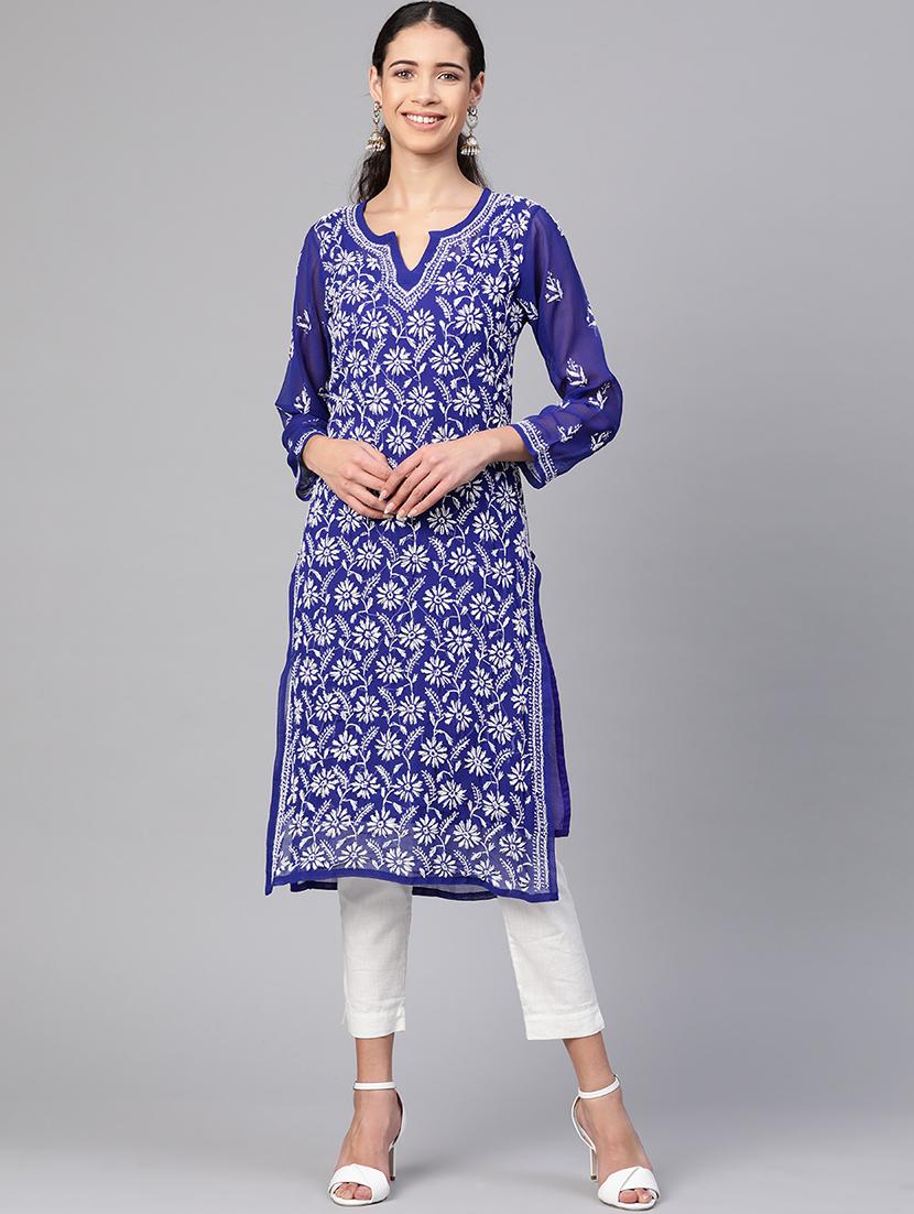 women long sleeve straight chikankari kurta