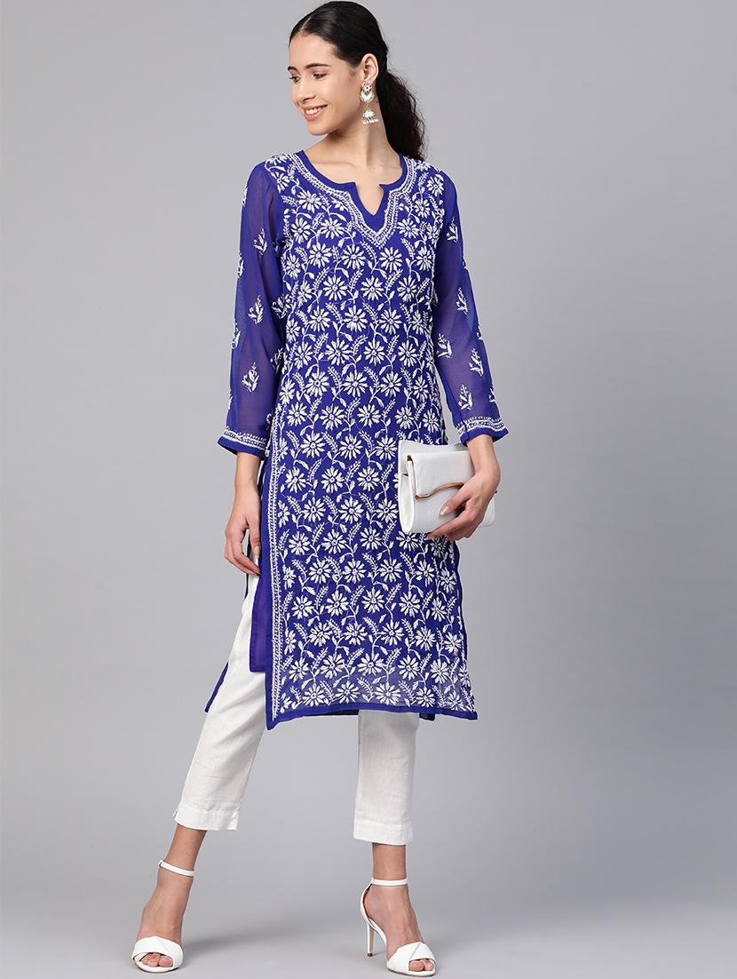 women long sleeve straight chikankari kurta - 21721869 - Standard Image - 3