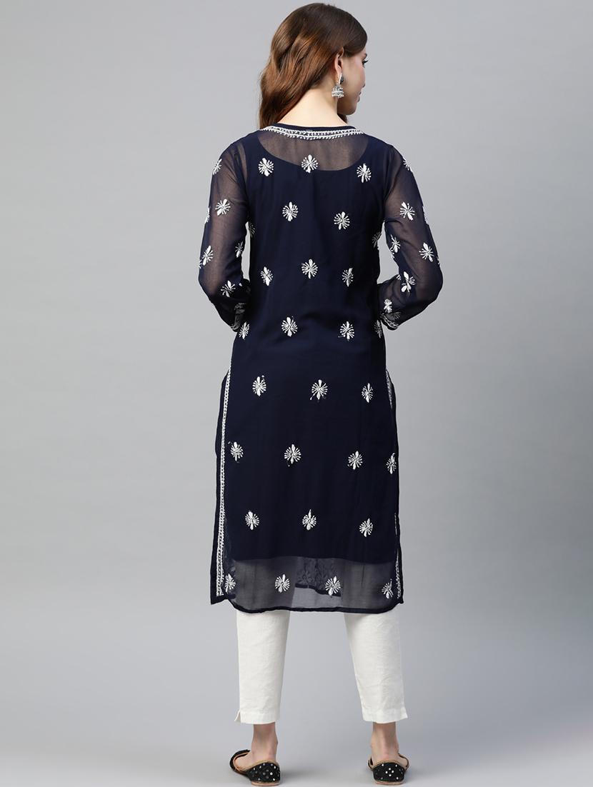women long sleeve straight chikankari kurta - 21721870 - Standard Image - 3