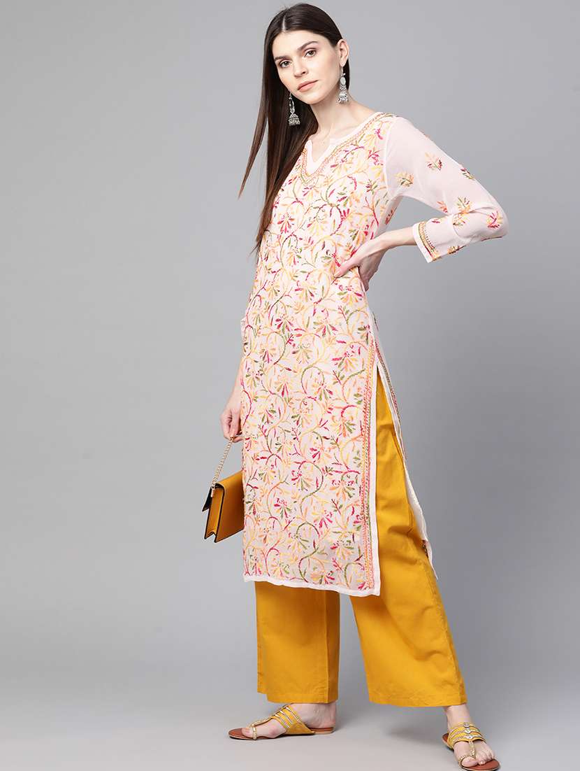 women chikankari long sleeve straight kurta - 21721873 -  Standard Image - 3
