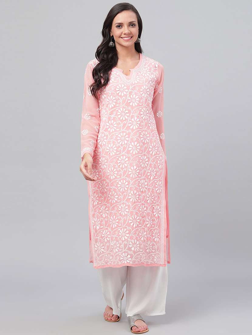 women chikankari long sleeve straight kurta - 21721874 - Zoom Image - 0