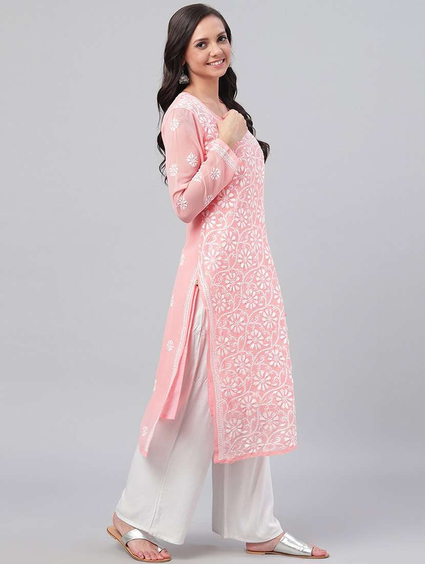 women chikankari long sleeve straight kurta - 21721874 - Standard Image - 3