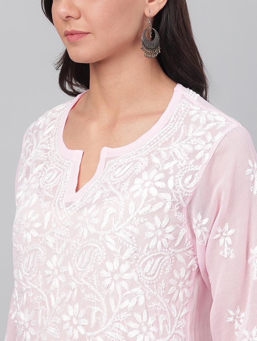 women chikankari long sleeve straight kurta - 21721877 - Standard Image - 5